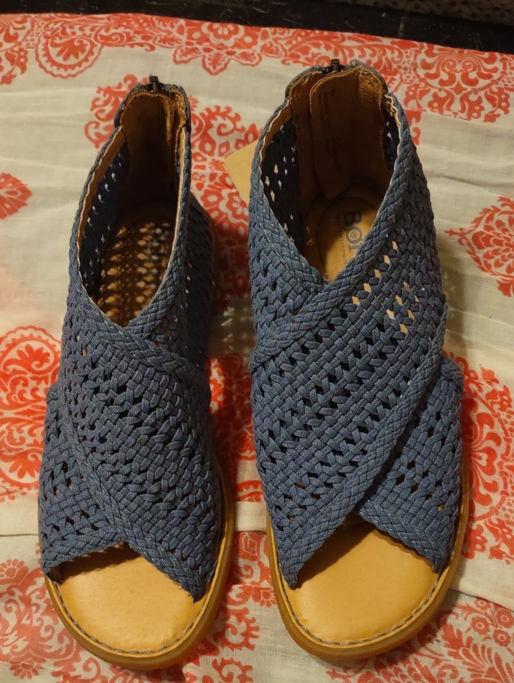 Born Women's Woven Peep-Toe Sandals in Blue Size 6 New